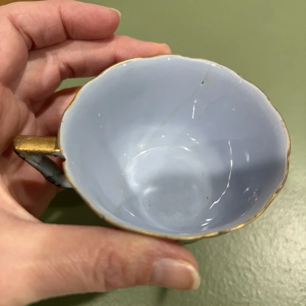Vintage Richard Japan Teacup Set Blue Gold Flowers Cottage Core‎